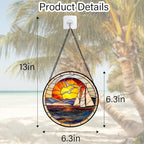 DASTOLL Stained Glass Window Hanging, Sun Ocean Sailboat Seagull Abstract Suncatcher Diamond Glass Panel Sun Catchers Decor for Birthday for Women, Men, Wife, Aunt, and Mom 6.3 in