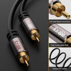 RCA Cable 150FT, 2RCA Male to 2RCA Male Stereo Audio Cable,【Oxygen-Free Copper, Hi-Fi Sound, Double Shielded】2 RCA Car Audio Subwoofer Cord for Home Theater, HDTV, Amplifier, Hi-Fi System, Speaker