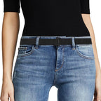 JASGOOD Women No Show Stretch Belt Elastic Web Strap Belt with Flat Buckle for Jeans Pants Dresses