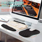 KUOSGM 2-in-1 Ergonomic Set, Wave Rise Keyboard Wrist Rest and Massage Bulge Slope Mouse Pad Wrist Support, Cushion Memory Foam Integrated to Relieve Wrist Pain, Black