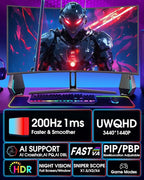 SANSUI 34 Inch UWQHD 200HZ Curved Gaming Monitor, FastVA 3440x1440P Ultrawide 1500R Curved Gaming Computer Monitor 21:9 with PIP PBP, AI Tech Enhance, 2xHDMI2.1 DP1.4Ports(HDMI2.1 Cable Incl.)