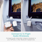 MEE Audio Connect Air in-Flight Bluetooth Wireless Audio Transmitter, with Extra Dual 3.5mm Jack AUX Adapter, for up to 2 AirPods/Other Headphones; Works with All 3.5mm Aux Jacks, White