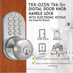 MiLocks TKK-02SN Tkk-Sn Digital Door Knob Lock with Electronic Keypad, Satin Nickel, Keypad, Keyless