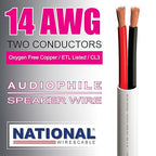 NATIONAL Wire&Cable - 14/2 Audiophile Speaker Wire (1000 Feet) 14AWG Gauge - Made in USA - in Wall Audio Speaker Wire Cable/CL Rated/ETL Listed / 2 Conductors - Oxygen-Free Copper, White 1000ft