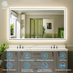 YEELAIT 72x36 Inch LED Bathroom Mirror with Lights (Front Lit and Backlit) Black Framed Lighted Vanity Mirror for Bathroom Wall Dimmable Anti-Fog Memory Tempered Glass Horizontal/Vertical