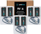paleblue USB Rechargeable 9V Batteries (6-Pack) - 4500mWh Lithium Ion, 1000+ Charge Cycles, Includes (3) 2-in-1 USB-A to USB-C Charging Cables, LED Charge Indicator, 3.4 Hour Charge Time