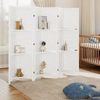HOMCOM Room Divider, 6 Panel 67" Tall Wood Privacy Screen with 3 Display Shelves, and Folding Storage for Bedroom or Home Office, White