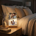 MamaEra Valentine’s Day Gift for Him - Personalized Photo Collage Night Light for Couples - Custom Acrylic LED Lamp with Names & Engraved Wooden Base - Romantic Anniversary, Wedding