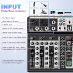8 Channel Audio Mixer DJ Mixer Sound Board Console 16 Dsp USB Audio Interface MP3 Input +48V Phantom Bluetooth Studio Mixer Audio For Karaoke Streaming Recording