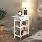 LIDYUK End Table with Charging Station, Flip Top Side Table with USB Ports and Outlets, Nightstand for Small Spaces, Bedside Tables with Storage Shelf for Living Room, Bedroom, White