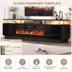 oneinmil 90'' Fireplace TV Stand with 50” Electric Fireplace, 2 Tier TV Console Stand for TVs Up to 100", LED Light Entertainment Center, Fireplace for The Living Room TV Stand, Black