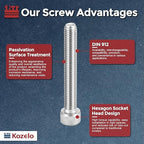 Kozelo 5pcs Socket Head Cap Screws - [M10-1.5 x 75mm] 304 Stainless Steel Allen Socket Drive for Electrical Motor 3D Printing Fan Engine Replacement Use, Silver