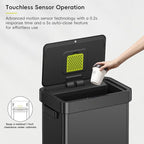 EKO Deluxe Mirage-T 50 Liter / 13.2 Gallon Touchless Rectangular Motion Sensor Trash Can, Matte Black Stainless Steel Finish
