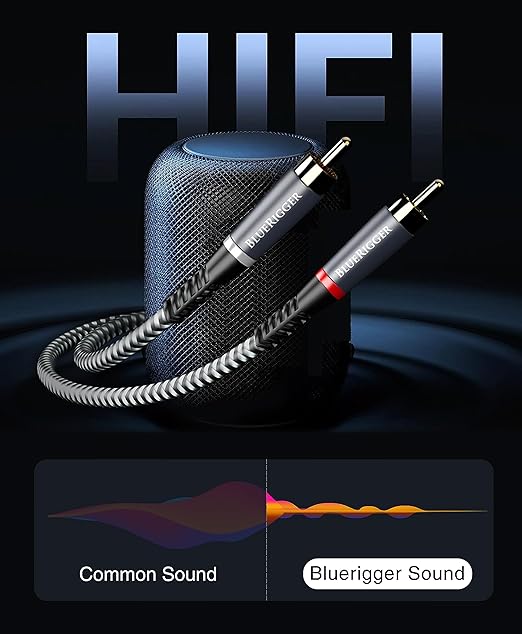 BlueRigger 3.5mm to RCA Audio Cable (10FT, RCA Male to Aux Audio, Braided, Headphone Jack Adapter, Metal Shell) - for Phones, Amplifiers, Tablets, Home Theater, Speakers, HDTV