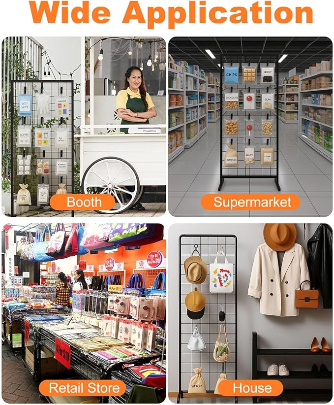 Alffun 60 Pcs Grid Wall Hooks, 2/4/6 Inch Heavy Duty Wire Grid Display Hooks, Gridwall Accessories for Retail, Craft Shows, Garage Storage, and Home Organization, Black