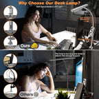 Airlonv LED Desk Lamp for Office Home, Eye-Caring Desk Light with Stepless Dimming Adjustable Flexible Gooseneck, 10W USB Adapter Desk Lamp with Clamp for Reading, Study, Workbench (Grey)