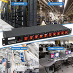 1U PDU Horizontal Rackmount Power Strip - Surge Protector 10 NEMA 5-15R Outlet 100V-240V/15A 1800 Joules, 10 Independent LED Switches, w/6 ft Cord, for Network Server, ETL Listed, by CENTROPOWER
