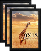 TKYGU 9 x13 Picture Frame Set of 3, 9 x13 Black Wooden Frame Wall Gallery Poster Photo frame with Shatter Resistant Plexiglass,Horizontal and Vertical Formats for Wall Hanging, best gift