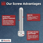 Kozelo 6pcs Socket Head Cap Screws - [M10-1.5 x 60mm] 304 Stainless Steel Allen Socket Drive for Electrical Motor 3D Printing Fan Engine Replacement Use, Silver