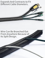 Cable Management Split Wire Loom Sleeve - Cord Hider & Protector for Desk, Pet Chew Proof, Wire Cover Organizer, Flexible Tube for Wires and Cables (1 Inch 25FT, Black)