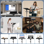 OUKMIC Projector Stand Tripod Laptop Tripod on Wheels with 2 Shelves, Adjustable Height 26 to 49 Inch Portable Podium Stand with Gooseneck Phone Holder for Office, School, Home, DJ Racks