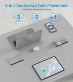 Recessed Conference Table Power Hub with 20W USB-C PD Fast Charging, Flush Mounted for Desks, Kitchens & RVs, 6FT Power Cord (Golden)
