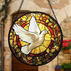 DASTOLL Stained Glass Window Hanging, Flying White Dove Sun Catchers Diamond Glass Panel Hangings Cute Birds Suncatcher Decor for Birthday for Women, Men, Wife, Aunt, and Mom 9.8X9.8 in