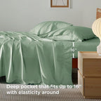 Bedsure Full Size Bed Sheets, Cooling Sheets, Rayon Derived from Bamboo, Breathable & Soft, Deep Pocket Up to 16 Inches, Hotel Luxury Silky Bedding for Hot Sleepers, Sage Green