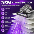 Saker Mattress Vacuum Cleaner, Handheld Bed Vacuum with 16KPa Suction, UV-C Light, 140°F Heated Air, HEPA Filter, Aroma Function, 16.4FT Cord for Cleaning Bed, Sofa, and Couch
