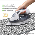 Bumkimue Ironing Board Cover and Pad, Standard Size 15x54 Inches, Blue Floral Pattern, Heavy Duty Padded, Elastic Edge, Scorch Resistant (Black and White Shell Shape)