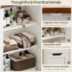 Vabches Farmhouse Bathroom Cabinet, Freestanding Storage Cabinet with 4 Drawers and 2 Doors, Rustic Storage Organizer with Adjustable Shelf for Bathroom, Living Room, Entryway, White