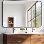Large Bathroom Mirror, 60 x 40 inch Black Rectangle Mirror, Metal Framed Rectangular Vanity Mirror, Rounded Corner Wall Mounted Mirror for Over Sinks Bedroom Living Room Horizontal/Vertical