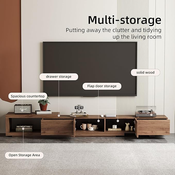 gaoyangjiaju Modern Walnut TV Console for 75+ Inch Screen – Extendable Wood Media Unit (78"-103") with Grille Doors and Drawers, Great for Living Rooms & Bedrooms