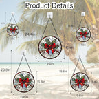 DASTOLL Stained Glass Window Hanging - Pine Branches Red Bow Suncatcher for Doors Home Christmas Decoration Silver Sun Catcher Thanksgiving New Year Birthday Gifts for Women Men Mom Nana 9.8 in