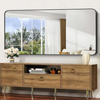Bathroom Mirror, 60 x 30 inch Black Rectangle Wall Mirror, Metal Frame Rounded Corner Vanity Mirror, Large Wall Mounted Mirrors for Over Sink Bedroom Living Room Horizontal Or Vertical Mounting
