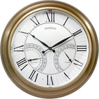 FOUNTAIN DESIGNS 24 Inch in/Outdoor Wall Clock with Temperature and Humidity Combo, Large Outdoor Clock for Patio Large Waterproof with Thermometer,Antique Hamilton Gold Metal