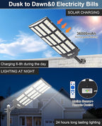 JAYNLT Y-12000W Solar Street Lights Outdoor,3000K/4000K/6500K Commercial Parking Lot Lights Dusk to Dawn,Solar Flood Lights Outdoor for Basketball Court, Yards, Driveways, Farms