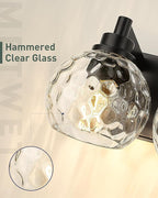 METWET Bathroom Light Fixtures Over Mirror, 26" Matte Black Vanity Light with Clear Hammered Glass Globe Shade, 4-Light Modern Sconces Wall Lighting for Bedroom Hallway, VL200-MB-CL-4