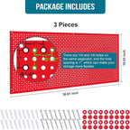 Daanxw Pegboard Rack Garage Storage Steel Horizontal PegBoard Pack,Steel Pegboard Heavy Duty- 3 Pack 16-Inch X 36-Inch Metal Peg Board Tool Organization Panels (Red)