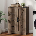 Vabches Farmhouse Bathroom Cabinet, Freestanding Storage Cabinet with 4 Drawers and 1 Door, Rustic Storage Organizer with Adjustable Shelf for Bathroom, Living Room, Entryway, Grey