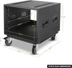 Sound Town 8U PA/DJ Rack/Road Case with 8-Space, Industry-Grade 0.7" (18mm) Plywood with Polyurea Coating, Rain Cover, Casters, 21.7" Rackable Depth - Pro Tour Grade (STRCP-8UW)