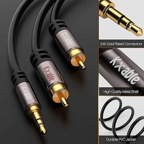 2 Pack 8FT 3.5mm to RCA Stereo Audio Adapter Cable, Auxiliary RCA Y Splitter Cord, Shielded Hi-Fi Sound Cord, For Headphone, MP3, Tablet, Speaker, HDTV & More