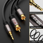 3.5mm to RCA Cable 25FT, 2 Male RCA to Aux Stereo Audio Adapter, Hi-Fi Sound Auxiliary RCA Y Splitter Cord, Shielded 1/8 to 2RCA Cable for Headphone, MP3, Tablet, Speaker, HDTV, Phone and More