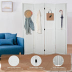 ECOMEX 4 Panel Room Divider, 5.6Ft Pegboard Display Wooden Room Divider Folding Privacy Screen Room Divider Freestanding Peg Board Display for Trade Show Craft Show Home Wall Organizer, Elegant White