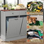 Tilt Out Trash Can Cabinet with Double Hidden Can Holder, Kitchen Free Standing Recycling Cabinet, Dog Proof, Wood, Gray