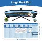Baziabbo Office Desk Mat, Excel Cheat Sheet Keyboard Mat, Excel Shortcut Desk Pads,Non-Slip Excel Mousepad with Stitched Edges for Computer (Sheet Blue)