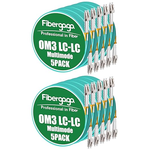 Fibergaga 10Pack-0.5M(1.6ft) OM3 LC to LC Fiber Patch Cable, Multimode Jumper Patch Cord 50/125µm 10G/40G, OD-2.0mm Fiber Optic Cable Duplex