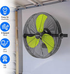 Fanqiebros 4580 CFM 18 inch High Velocity Wall Mounted Fan, 3-Speed Metal Fan with Sealed Motor, 360 Degree Tliting Heavy Duty Wall Fan for Patio, Barn, Garage, and Gazebo - UL listed