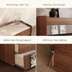 POVISON Fully-Assembled Mid Century Matte Sintered Stone TV Stand, 70.87" Wood Media Console with Adjustable LED Light, Entertainment Center with Storage for Living Room