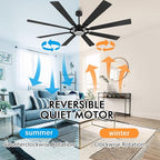 ELEHINSER 80 Inch Ceiling Fan with Lights and 3 Downrods, 8 Plywood Blades, 6-Speed Noiseless Reversible DC Motor, 3CCT, Windmill Ceiling fan for Kitchen Bedroom Living Room, Matte Black